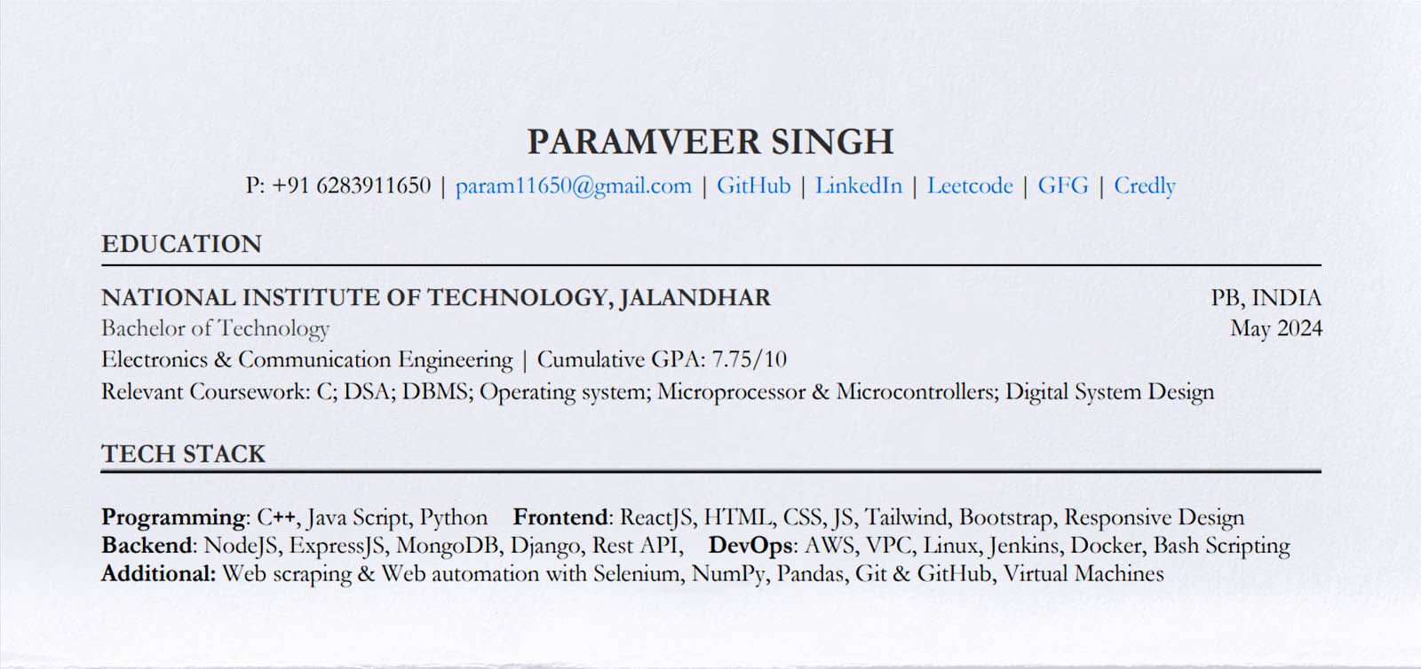 Resume Preview Top